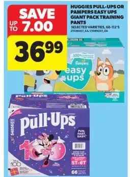 Real Canadian Superstore HUGGIES PULL-UPS OR PAMPERS EASY UPS GIANT PACK TRAINING PANTS, 68-112' S offer