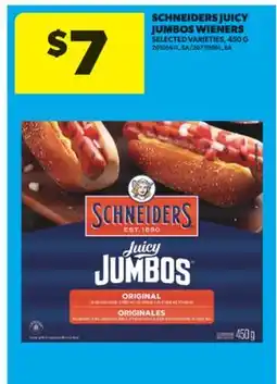 Real Canadian Superstore SCHNEIDERS JUICY JUMBOS WIENERS, 450 G offer