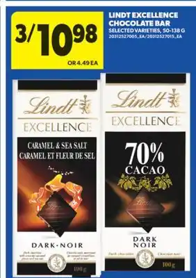 Real Canadian Superstore LINDT EXCELLENCE CHOCOLATE BAR, 50-138 G offer