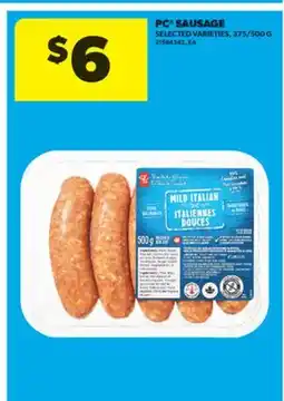 Real Canadian Superstore PC SAUSAGE, 375/500 G offer