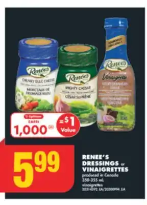 No Frills RENEE'S DRESSINGS or VINAIGRETTES, 350-355 mL offer