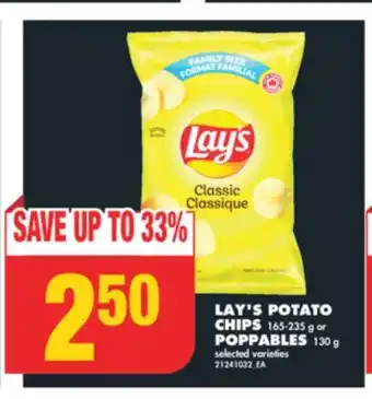 No Frills LAY'S POTATO CHIPS 165-235 g or POPPABLES 130 g offer