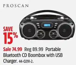 Canadian Tire Proscan Bluetooth CD Boombox with USB Charger offer