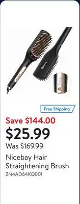 Walmart Nicebay Hair Straightening Brush offer