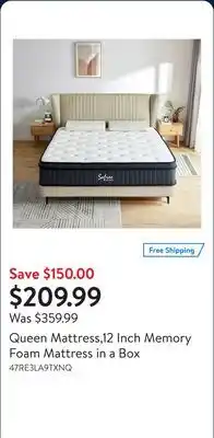 Walmart Queen Mattress,12 Inch Memory Foam Mattress in a Box offer