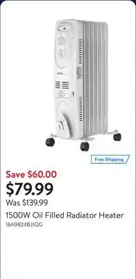 Walmart 1500W Oil Filled Radiator Heater offer