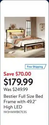 Walmart Bestier Full Size Bed Frame with 49.2 High LED offer