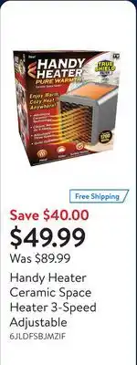 Walmart Handy Heater Ceramic Space Heater 3-Speed Adjustable offer