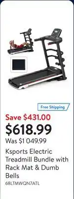 Walmart Ksports Electric Treadmill Bundle with Rack Mat & Dumb Bells offer