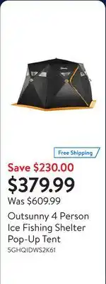 Walmart Outsunny 4 Person Ice Fishing Shelter Pop-Up Tent offer