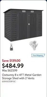 Walmart Outsunny 8 x 4FT Metal Garden Storage Shed with 2 Vents offer