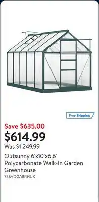 Walmart Outsunny 6'x10'x6.6' Polycarbonate Walk-In Garden Greenhouse offer