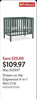 Walmart Dream on Me Edgewood 4-in-1 Mini Crib offer