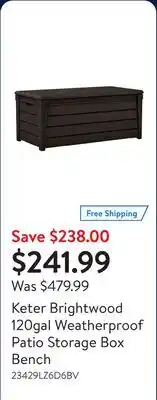 Walmart Keter Brightwood 120gal Weatherproof Patio Storage Box Bench offer