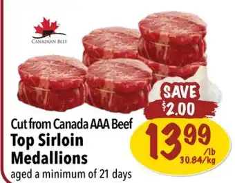 Farm Boy Cut from Canada AAA Beef Top Sirloin Medallions offer