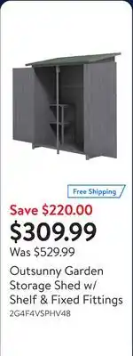 Walmart Outsunny Garden Storage Shed w/ Shelf & Fixed Fittings offer