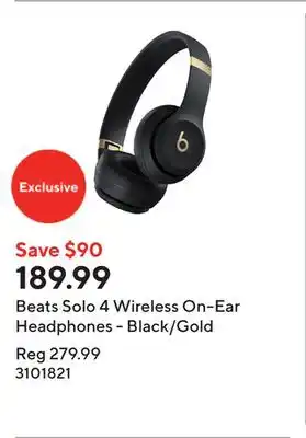 Staples Beats Solo 4 Wireless On-Ear Headphones - Black/Gold offer