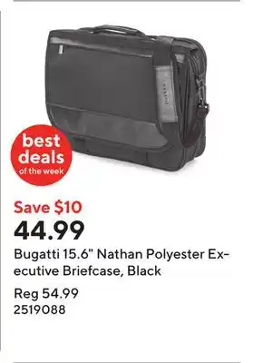 Staples Bugatti 15.6 Nathan Polyester Executive Briefcase, Black offer