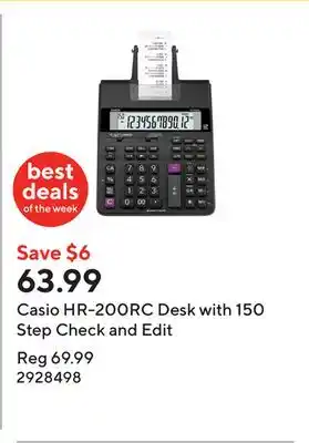 Staples Casio HR-200RC Desk with 150 Step Check and Edit offer