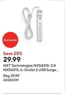 Staples NXT Technologies NX54315-CA NX54315, 6-Outlet 2 USB Surge Protector, 6ft, 900 Joules, White offer