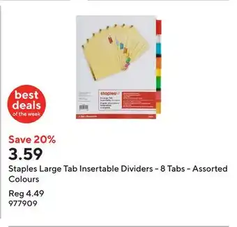 Staples Staples Large Tab Insertable Dividers - 8 Tabs - Assorted Colours offer