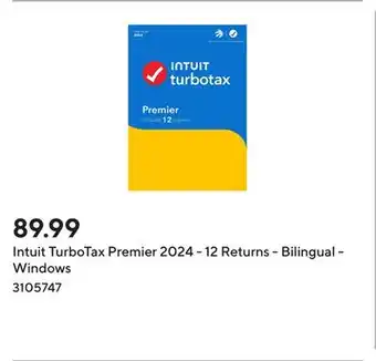 Staples Intuit TurboTax Premier 2024 - 12 Returns - Bilingual - Windows offer