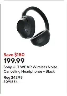 Staples Sony ULT WEAR Wireless Noise Canceling Headphones - Black offer