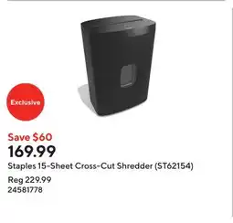 Staples Staples 15-Sheet Cross-Cut Shredder (ST62154) offer