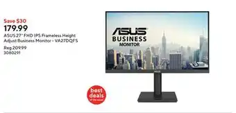 Staples ASUS 27 FHD IPS Frameless Height Adjust Business Monitor - VA27DQFS offer