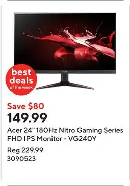 Staples Acer 24 180Hz Nitro Gaming Series FHD IPS Monitor - VG240Y offer