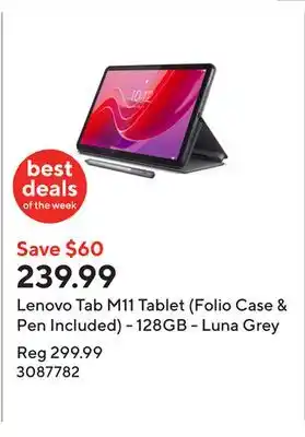 Staples Lenovo Tab M11 Tablet (Folio Case & Pen Included) - 128GB - Luna Grey offer