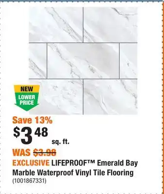 Home Depot EXCLUSIVE LIFEPROOF Emerald Bay Marble Waterproof Vinyl Tile Flooring offer