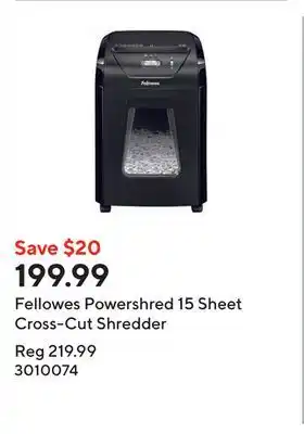 Staples Fellowes Powershred 15 Sheet Cross-Cut Shredder offer