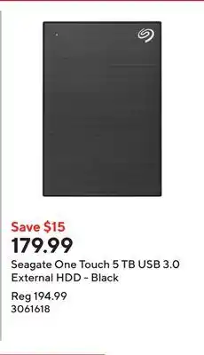 Staples Seagate One Touch 5 TB USB 3.0 External HDD - Black offer