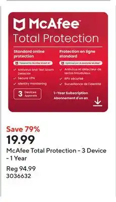 Staples McAfee Total Protection - 3 Device - 1 Year offer