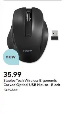 Staples Staples Tech Wireless Ergonomic Curved Optical USB Mouse - Black offer