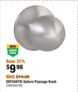 Home Depot DEFIANT Saturn Passage Knob offer