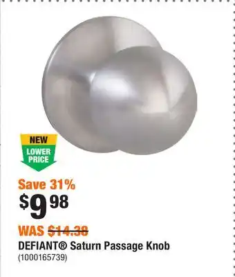 Home Depot DEFIANT Saturn Passage Knob offer