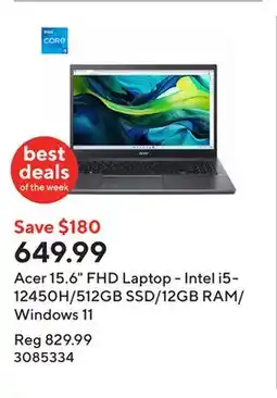 Staples Acer 15.6 FHD Laptop - Intel i5-12450H/512GB SSD/12GB RAM/Windows 11 offer