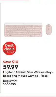 Staples Logitech MK470 Slim Wireless Keyboard and Mouse Combo - Rose offer