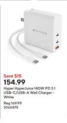 Staples Hyper HyperJuice 140W PD 3.1 USB-C/USB-A Wall Charger - White offer