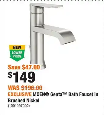 Home Depot EXCLUSIVE MOEN Genta Bath Faucet in Brushed Nickel offer