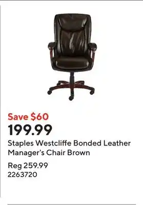 Staples Staples Westcliffe Bonded Leather Manager's Chair Brown offer