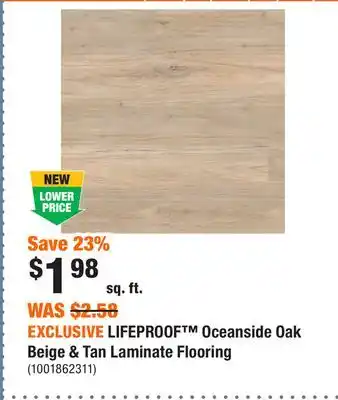 Home Depot EXCLUSIVE LIFEPROOF Oceanside Oak Beige & Tan Laminate Flooring offer