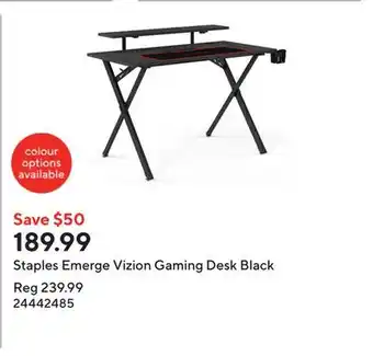 Staples Staples Emerge Vizion Gaming Desk Black offer