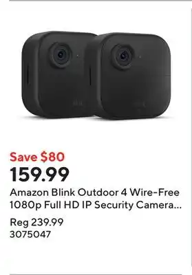 Staples Amazon Blink Outdoor 4 Wire-Free 1080p Full HD IP Security Camera System - Black - 2 Pack offer