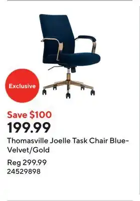 Staples Thomasville Joelle Task Chair BlueVelvet/Gold offer