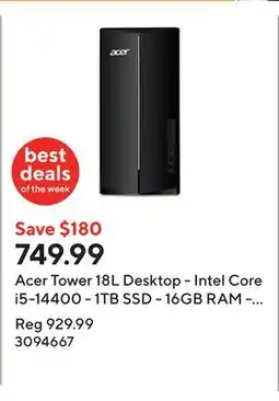 Staples Acer Tower 18L Desktop - Intel Core i5-14400 - 1TB SSD - 16GB RAM - Windows 11 offer