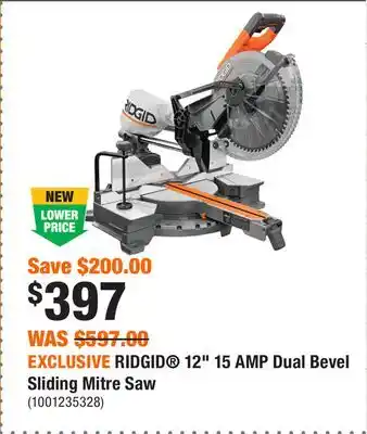 Home Depot EXCLUSIVE RIDGID 12 15 AMP Dual Bevel Sliding Mitre Saw offer