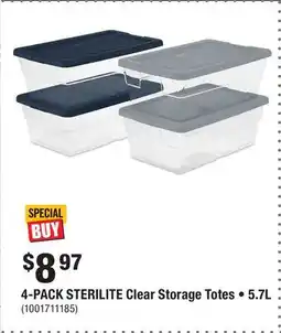 Home Depot 4-PACK STERILITE Clear Storage Totes • 5.7L offer